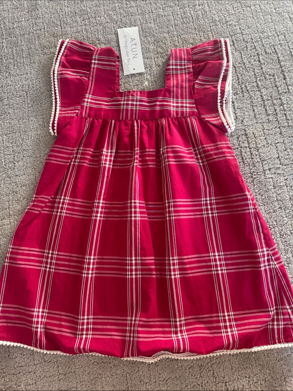 Atún Girls' Pink Plaid Flutter-Sleeve Dress